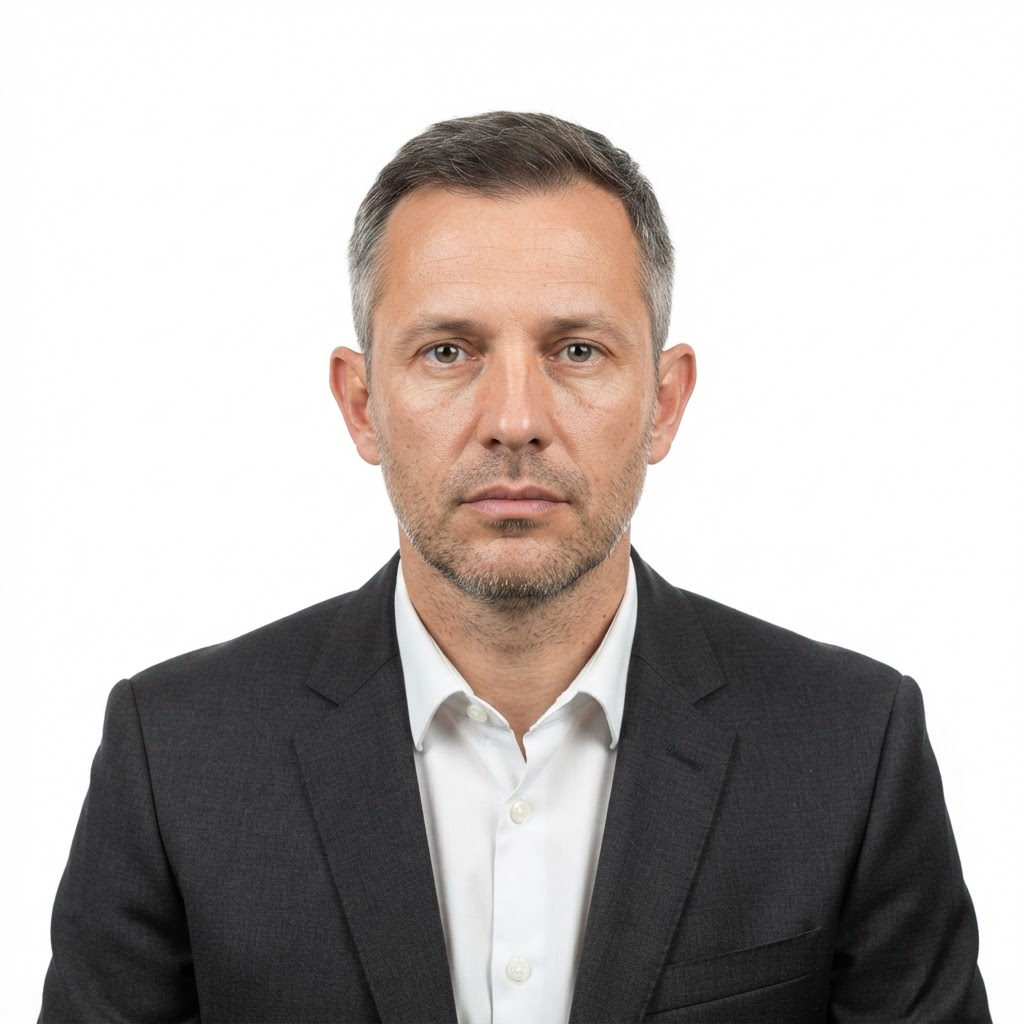 Passport photo sample of a man in a suit